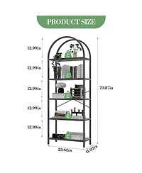 homfan 5-Tier Arched Metal Frame Bookshelf, Anti-Tipping Tall Storage Shelf with Adjustable Feet, 30-Minute Fast Assembly Industrial Home Organizer