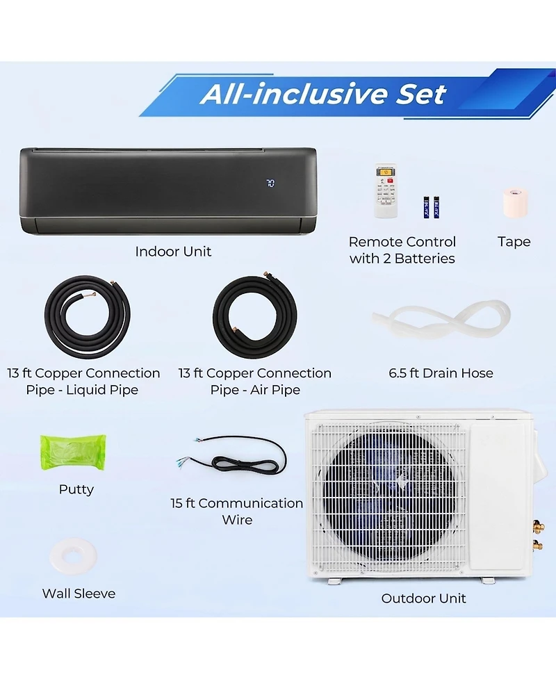 Sugift 17000 Btu 21 SEER2 208-230V Energy Star Mini Split Air Conditioner Bedroom System