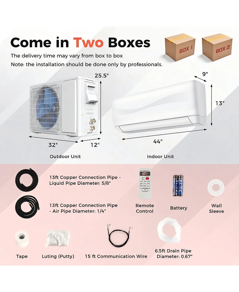 23000 Btu 18.5 SEER2 208-230V Ductless Mini Split Air Conditioner Heat Pump System, White