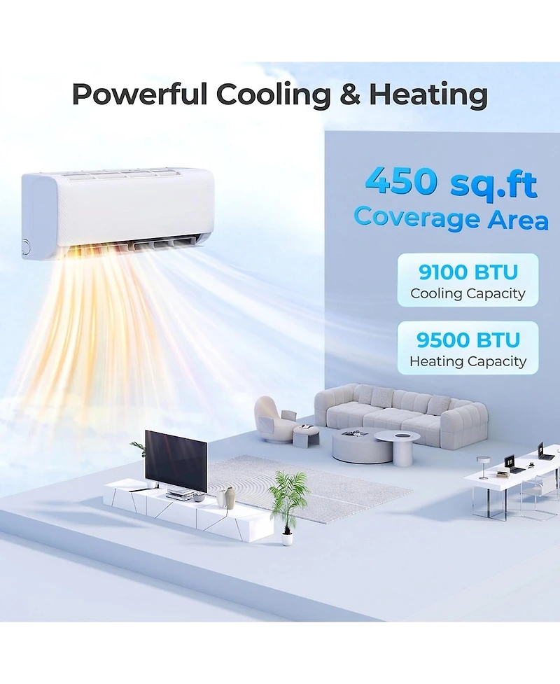 Sugift 9100 Btu 20.5 SEER2 115V Wifi Mini Split Air Conditioner Heater Pump System