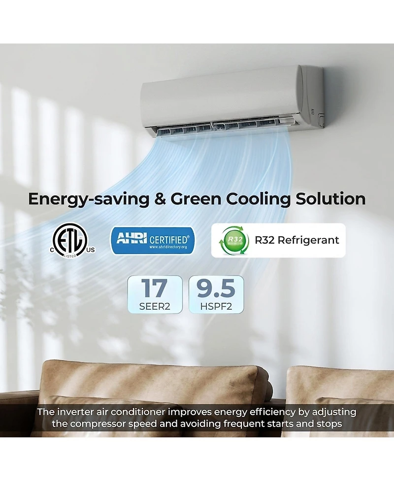 Sugift 11500 Btu 17 SEER2 115V Wifi Mini Split Air Conditioner and Heater Pump System, White