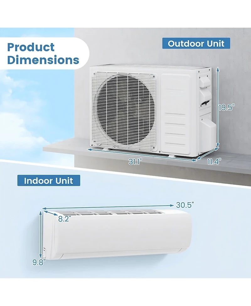 Sugift 11500 Btu 17 SEER2 115V Wifi Mini Split Air Conditioner and Heater Pump System, White