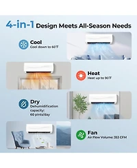12000 Btu 17 SEER2 208-230V Ductless Mini Split Air Conditioner with Heat Pump