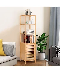 sumyeg 4-Tier Slim Bamboo Floor Storage Cabinet with Shutter Door and Anti-Tip Kit