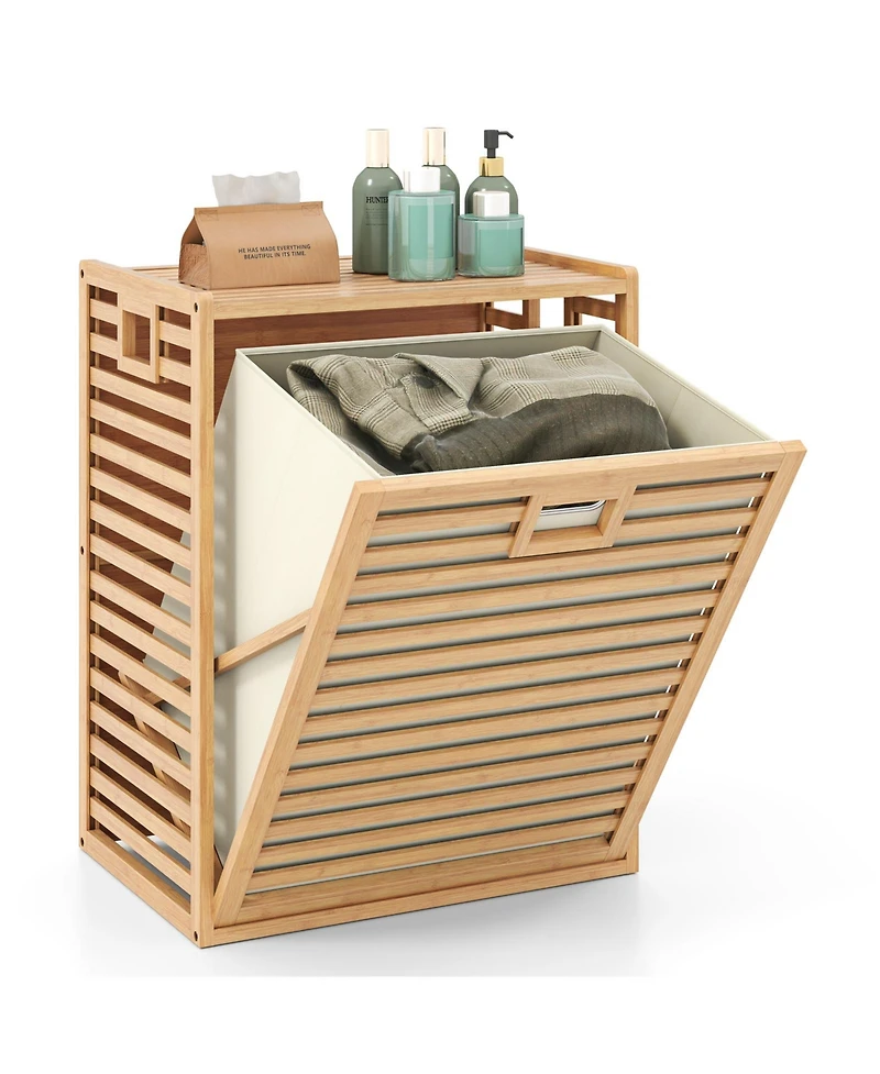 sumyeg 18 Gallon Bamboo Tilt-Out Laundry Hamper with Removable Fabric Bin