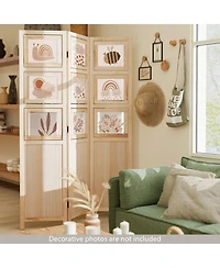 sumyeg 3-Panel Folding Privacy Screen with Swivel Paulownia Wood Photo Frames