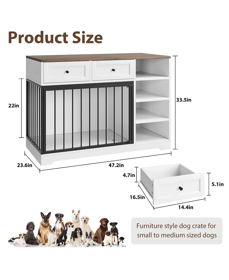 homfan Furniture-Style Dog Crate End Table or Tv Stand, Engineered Wood and Reinforced Iron Bar Pet Cage with Storage, Easy Assembly