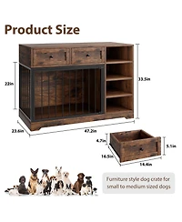 homfan Furniture-Style Dog Crate End Table or Tv Stand, Engineered Wood and Reinforced Iron Bar Pet Cage with Storage, Easy Assembly