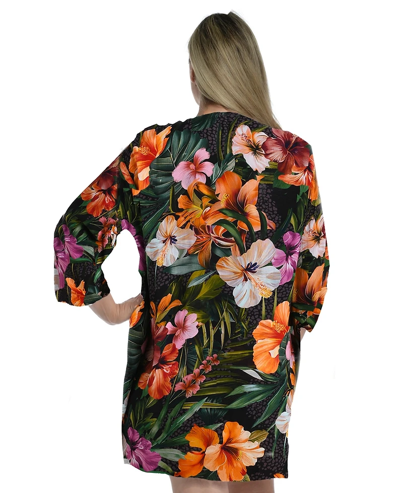 La Blanca Plus Tropical Hideaway Lace-Front Swim Cover-Up Tunic Dress