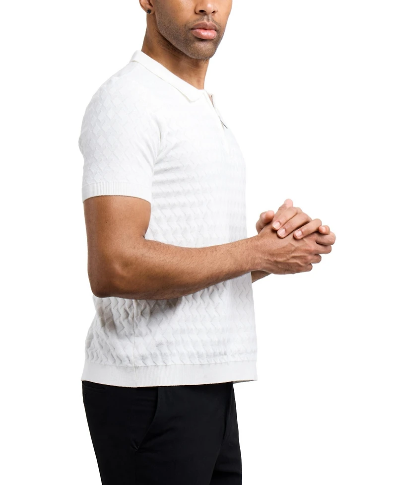 Xray Men's Quarter Zip Allover Argyle Knit Sweater Polo