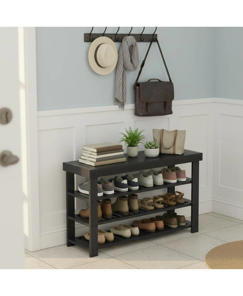 Yigii Shoe Rack Bench 4 Tier Storage Organizer Bamboo Sturdy Spacious Versatile Entryway Living Room Bathroom Bedroom