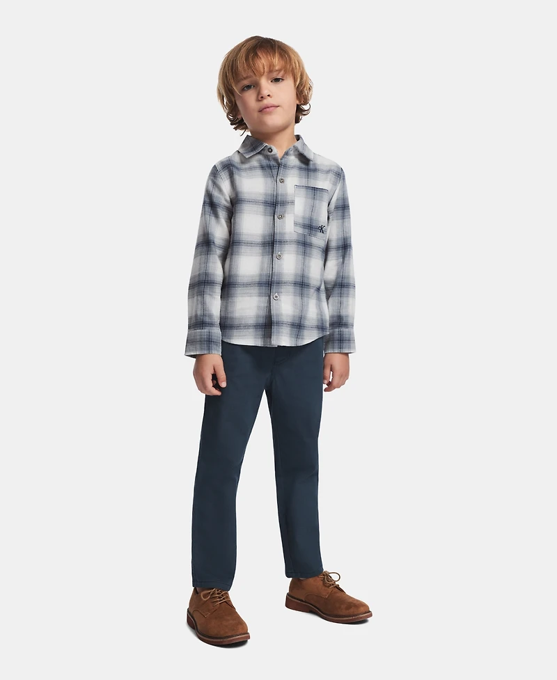 Calvin Klein Boys' 2T-7 Long-Sleeve Shirt and Pants, 2-Piece Set
