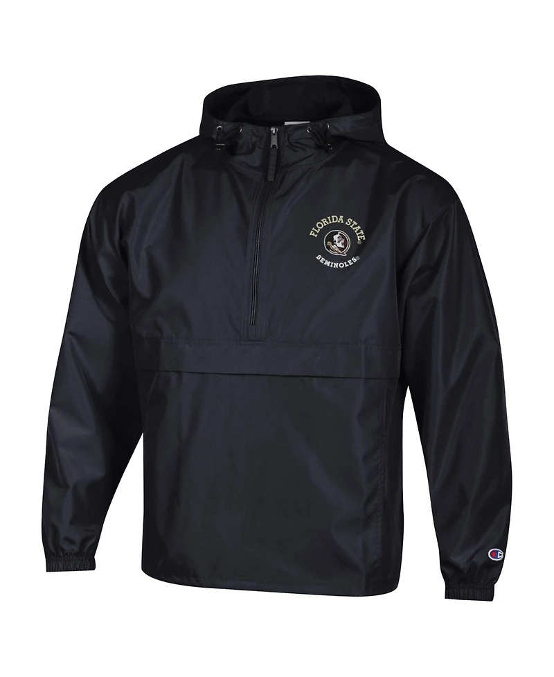 Champion Men's Black Florida State Seminoles Packable Hooded Windbreaker Half-Zip Jacket
