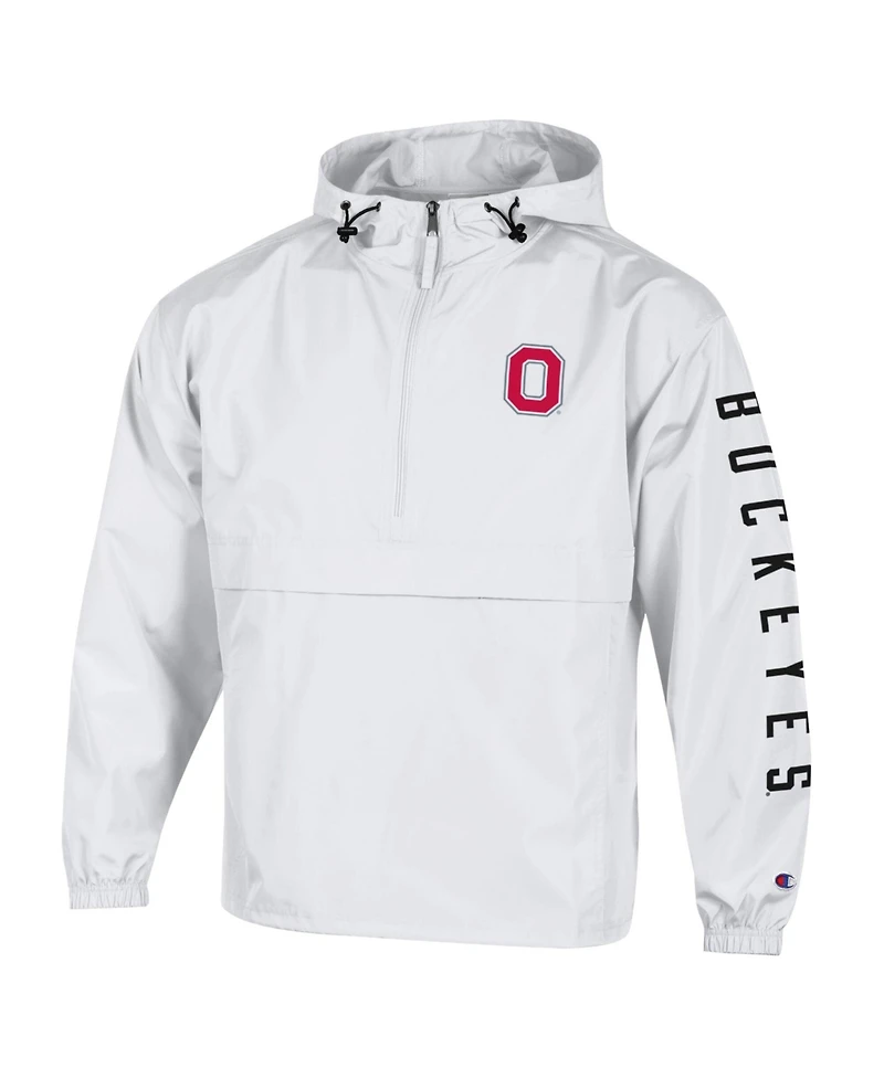 Champion Men's White Ohio State Buckeyes Cloud Packable Half-Zip Hooded Jacket