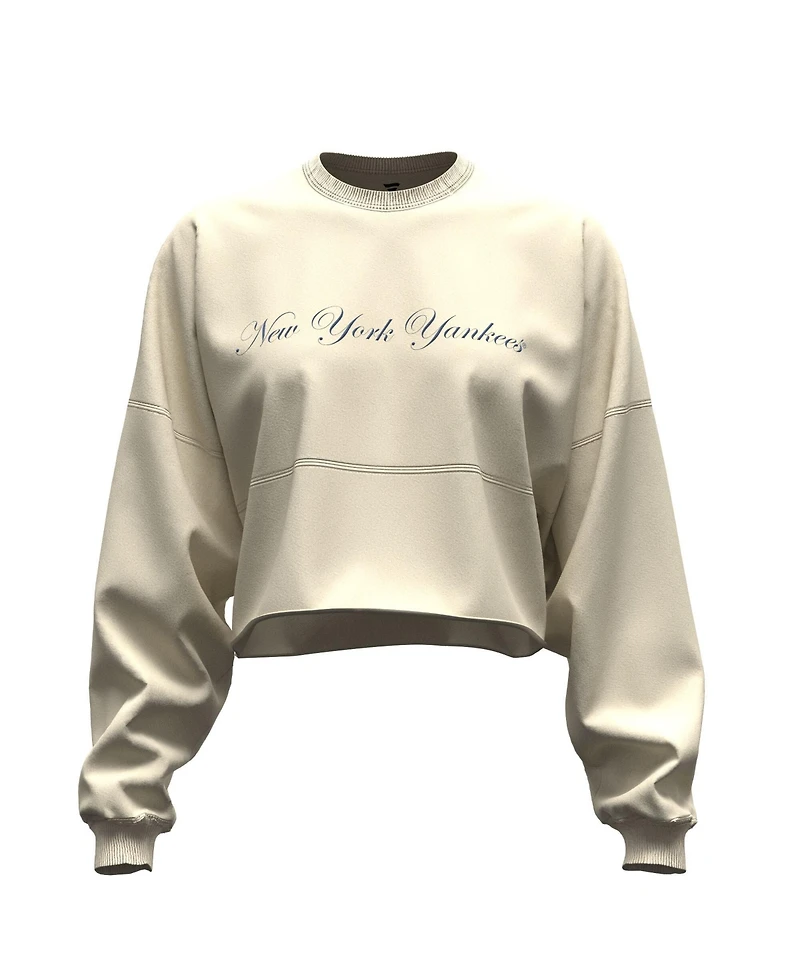 Fanatics Women's Light Beige New York Yankees Spirit Floral Script Cropped Long-Sleeve T-Shirt