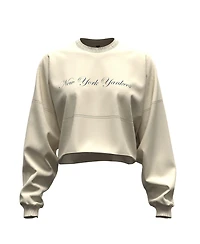 Fanatics Women's Light Beige New York Yankees Spirit Floral Script Cropped Long-Sleeve T-Shirt