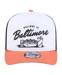 New Era Men's White/Orange Baltimore Orioles Foodie A-Frame 9FIFTY Trucker Snapback Hat