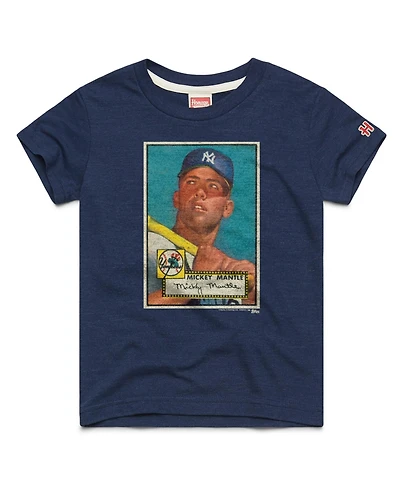 Homage Big Boys and Girls Mickey Mantle Navy New York Yankees Topps Baseball Card Tri-Blend T-Shirt