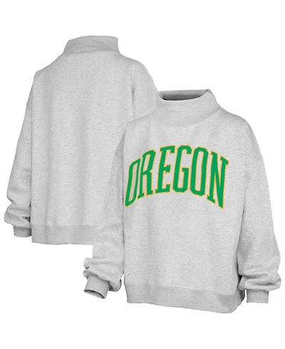 Pressbox Women's Ash Oregon Ducks Oversized Nelson Mock Neck Sweatshirt
