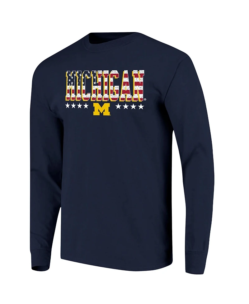 Image One Men's Navy Michigan Wolverines Tall Type Flag Long Sleeve T-Shirt