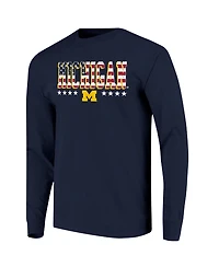 Image One Men's Navy Michigan Wolverines Tall Type Flag Long Sleeve T-Shirt