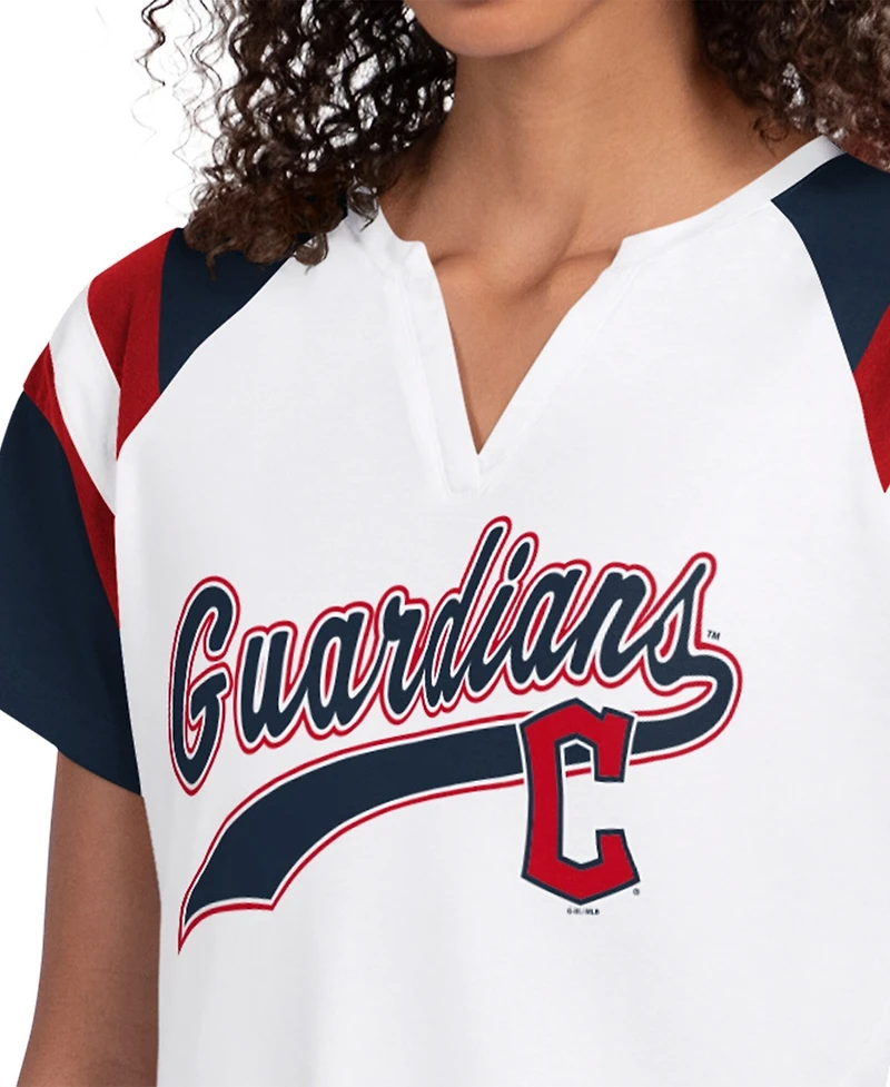 Starter Women's White Cleveland Guardians Game On Notch Neck Raglan T-Shirt
