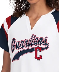 Starter Women's White Cleveland Guardians Game On Notch Neck Raglan T-Shirt