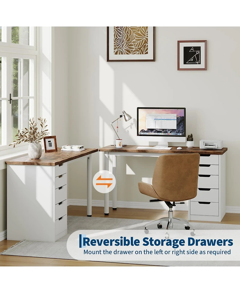 gaomon Modern 5 Drawer Home Office Desk - Spacious Writing Table with Ample Storage, Sturdy and Stylish Design, Easy to Assemble