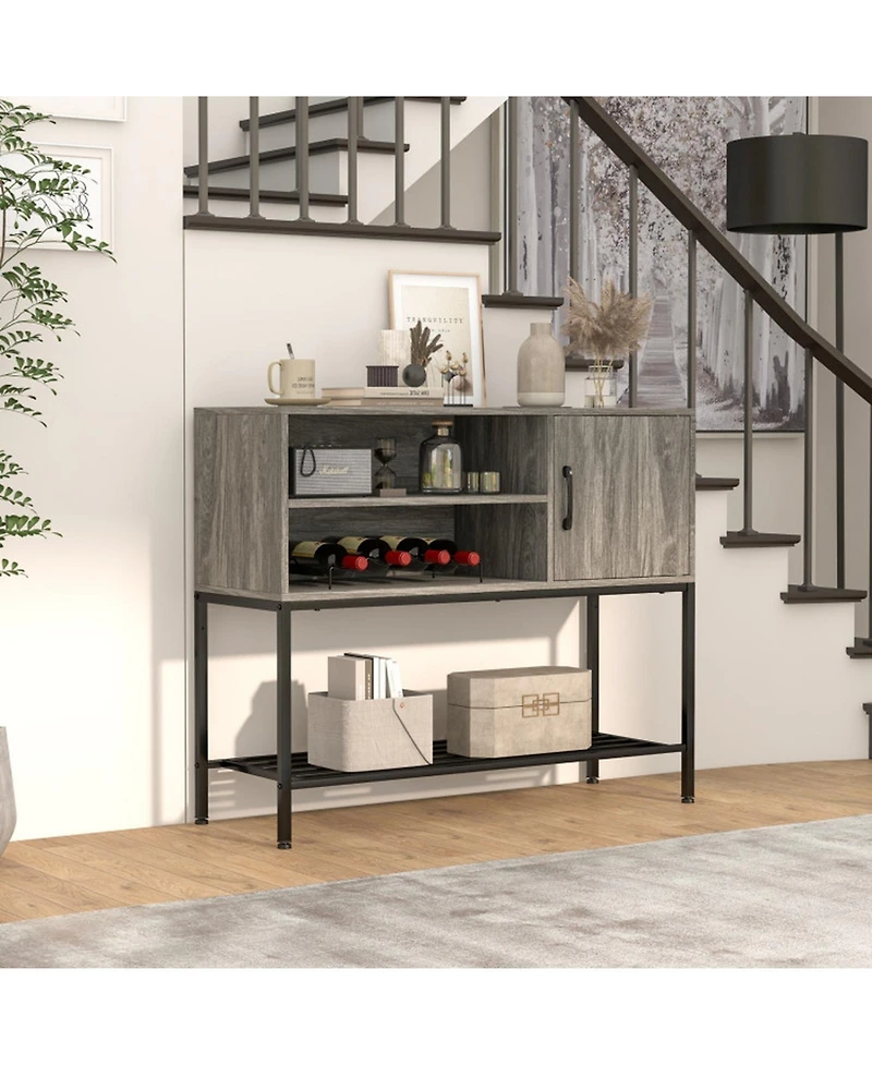 Gouun Buffet Sideboard Coffee Bar Cabinet Power Outlets Usb Ports Wine Rack