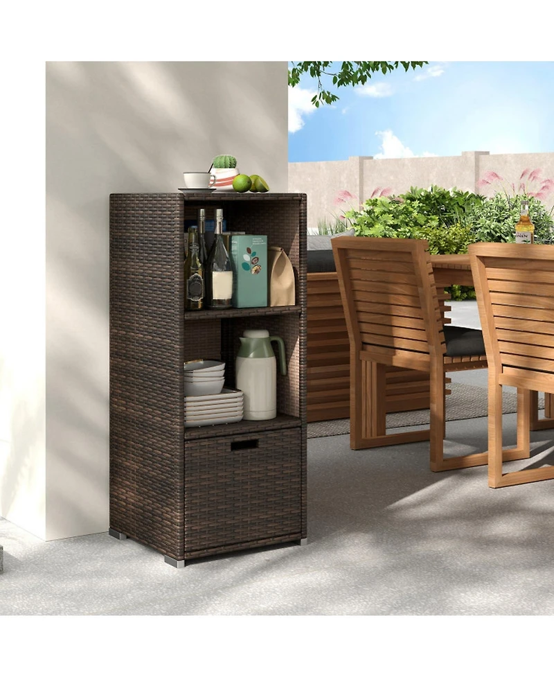 Gouun Outdoor Wicker Storage Cabinet with Drawer and 3 Shelves