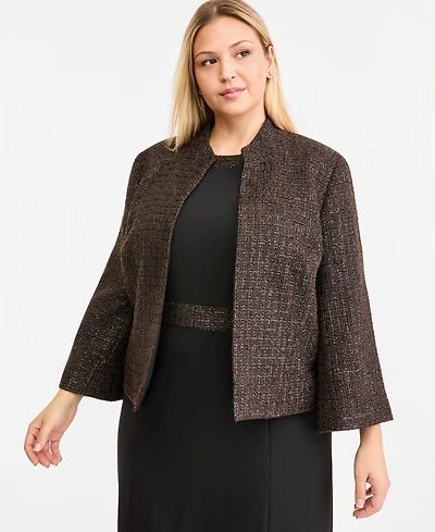 Kasper Plus Stand Collar Bell-Sleeve Open-Front Cardigan