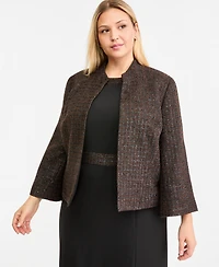 Kasper Plus Stand Collar Bell-Sleeve Open-Front Cardigan