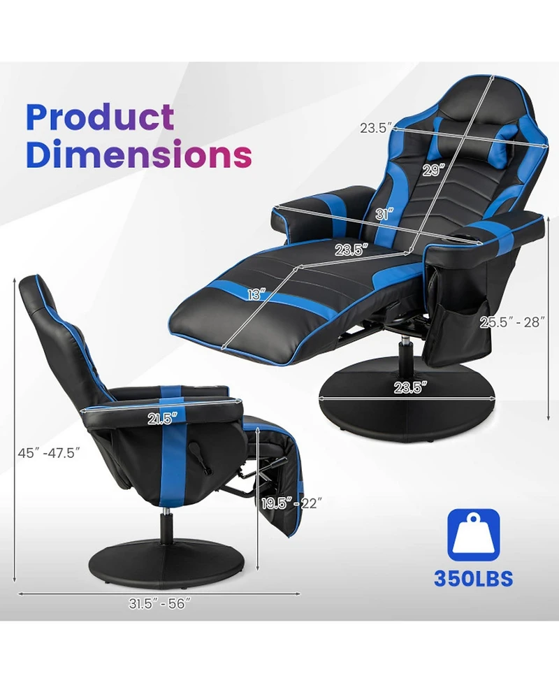 Gouun Massage Video Gaming Recliner Chair with Adjustable Height and Footrest