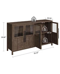 homfan Buffet Cabinet with Glass Doors and Storage, Sideboard for Kitchen, Dining Room, Living Room