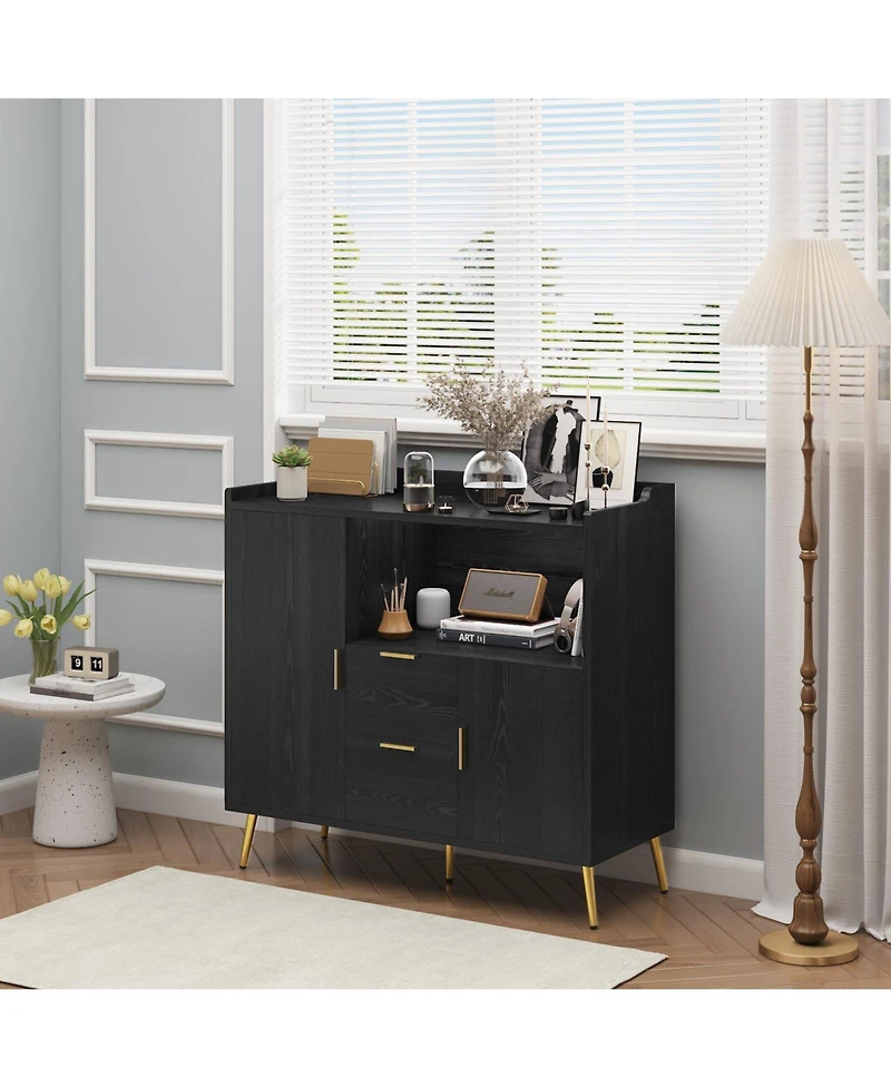 homfan Buffet Cabinet with Storage and Drawers Wood Sideboard with Doors for Dining Room, Living Room, Entryway