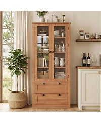 homfan 71 Inch Tall Kitchen Pantry Cabinet with Glass Doors, 2 Drawers and Adjustable Shelves