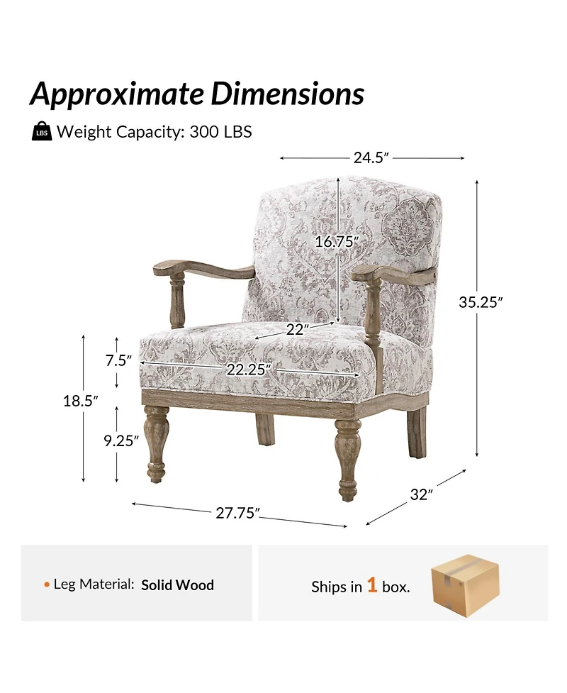Hulala Home Ode 27.75"With Farmhouse Floral Accent Chair with Solid Wood Frame