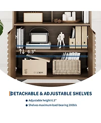 homfan Fluted Storage Cabinet Farmhouse Buffet Sideboard with Metal Legs and Adjustable Shelves for Living Room, Kitchen, Entryway