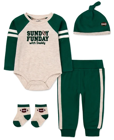 Baby Essentials Boys' Sunday Funday with Daddy Bodysuit, Jogger Pants, Socks and Hat, 4-Piece Set