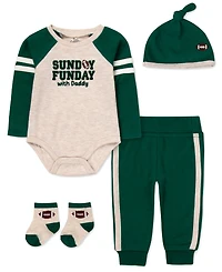 Baby Essentials Boys' Sunday Funday with Daddy Bodysuit, Jogger Pants, Socks and Hat, 4-Piece Set