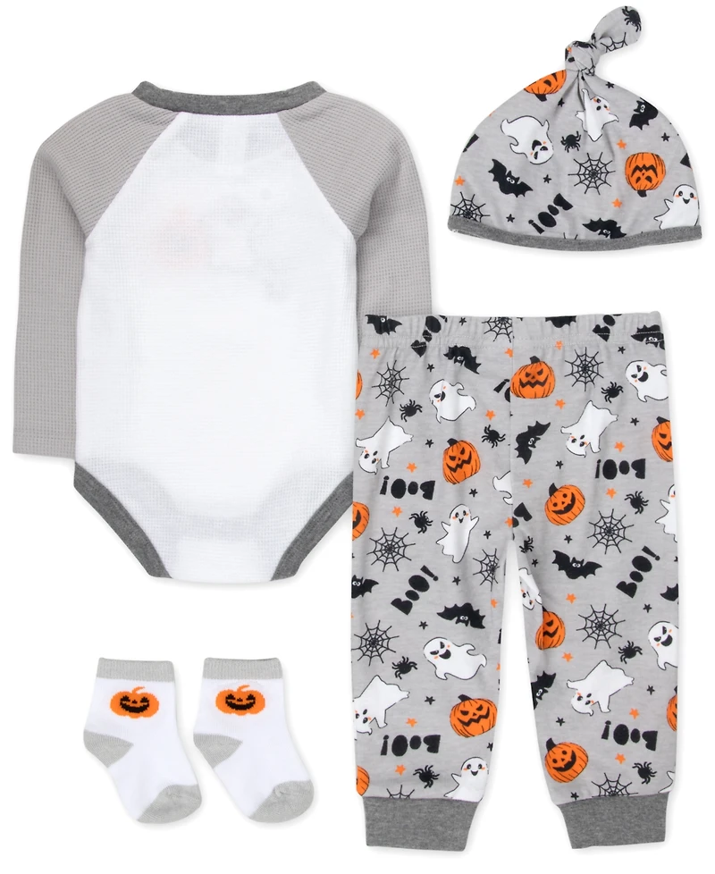 Baby Essentials Boys' My First Halloween Bear Bodysuit, Jogger Pants, Socks and Hat, 4-Piece Set
