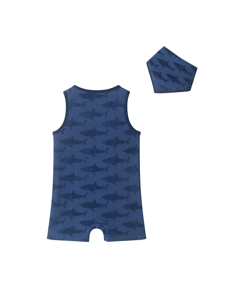 Andy & Evan Infant Boys (size 3-6M to 18 - 24M ) Reverse Shark Jacquard Romper and Bib Set