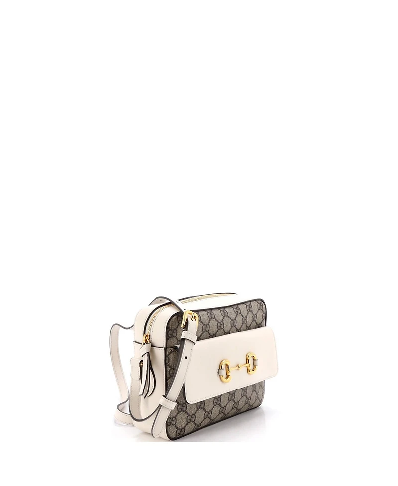Pre-Owned Gucci Small Horsebit 1955 Flap Pocket Camera Bag Gg Coated Canvas and Leather