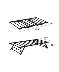 homfan Twin Size Pop Up Trundle Bed Frame with Lockable Casters, Foldable Metal Platform Bed for Guest Room
