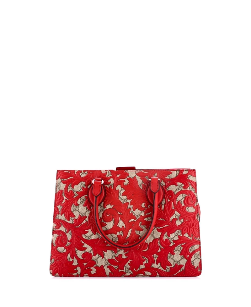 Pre-Owned Gucci Medium Convertible Gusset Tote Arabesque Gg Coated Canvas with Leather