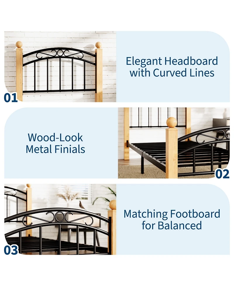 homfan Twin Metal Platform Bed Frame with Victorian Headboard and Footboard