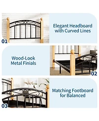 homfan Twin Metal Platform Bed Frame with Victorian Headboard and Footboard