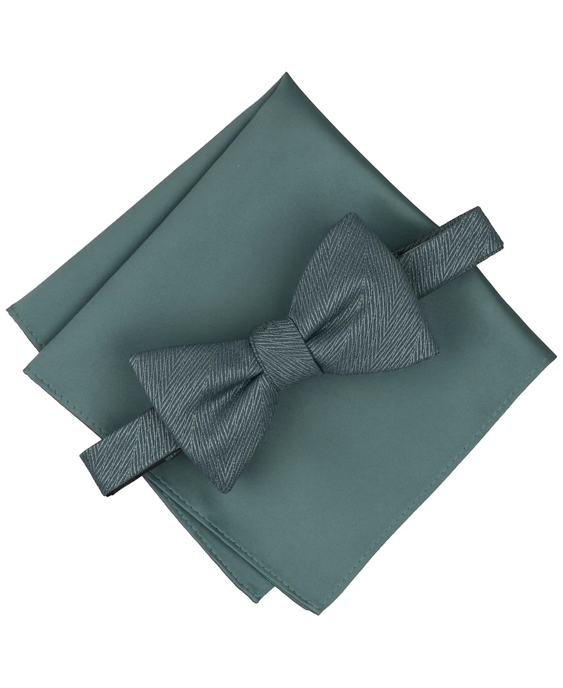 Alfani Men's Atlas Chevron Solid Pre-Tied Bow Tie and Pocket Square, 2-Piece Set