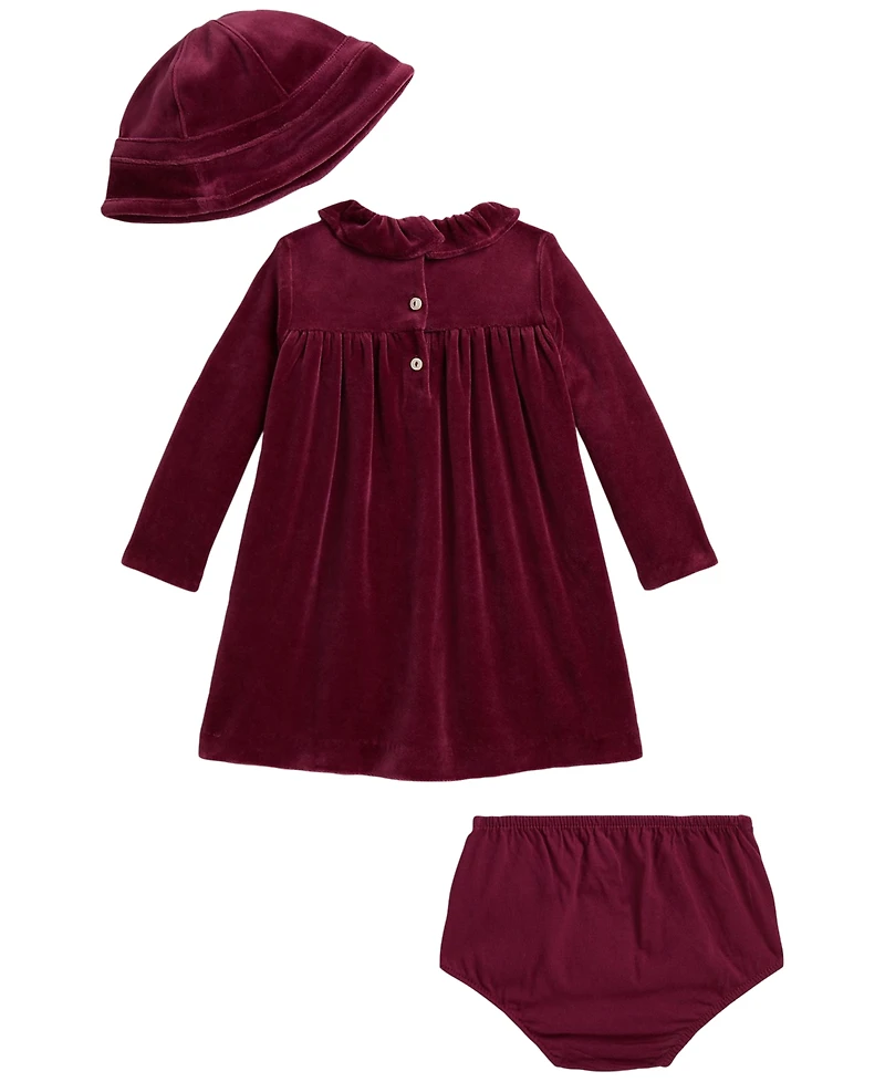 Polo Ralph Lauren Baby Girls' Velour Dress, Bloomer and Hat, 3-Piece Set