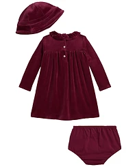 Polo Ralph Lauren Baby Girls' Velour Dress, Bloomer and Hat, 3-Piece Set